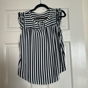 LOFT Black-and-White Vertical Striped Blouse